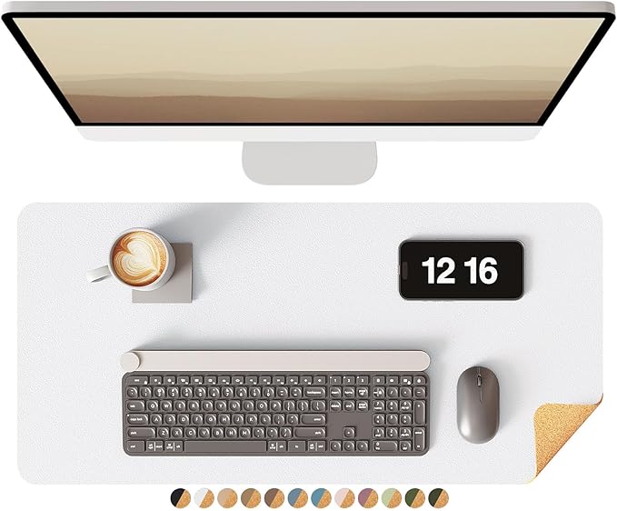 YSAGi Leather Desk Mat, Eco Cork Protector, Large Mouse Pad, Waterproof Blotter, Writing Pad for Office/Home (23.6"x13.7", Off-White + Cork)