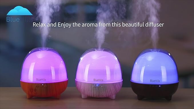 BlueHills Premium Essential Oil Diffuser with Remote Cute Aromatherapy Humidifier Large Capacity Coverage Area for Home Room Office Long 12 Hour Run Timer Lights White Wood Grain-S01-600ML
