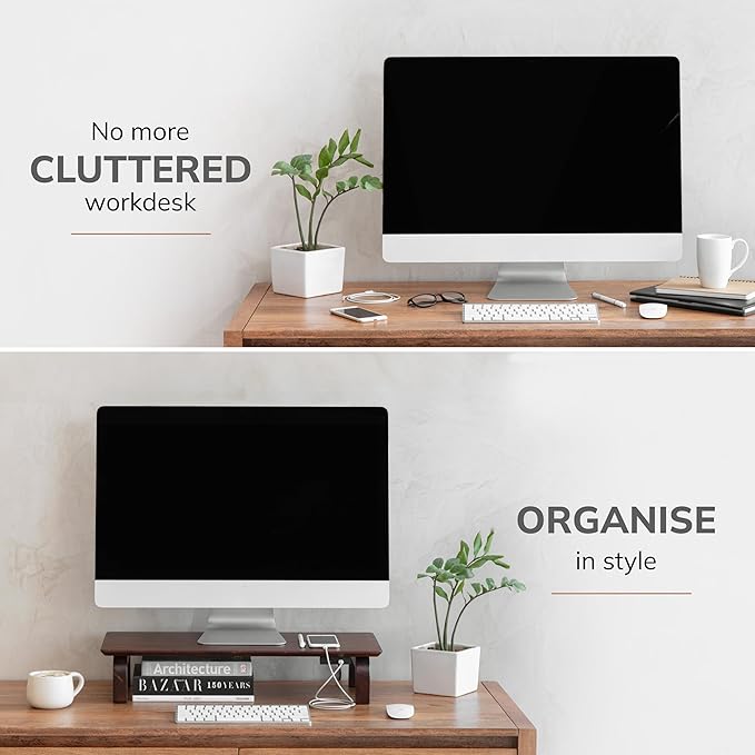 Anji Mountain Monitor Stand - Desktop Organizer & Laptop Riser, Ergonomic Monitor Riser, Space-Saving Monitor Stand for Desk, Durable Construction, Easy Assembly, Ideal for Home & Office,Walnut