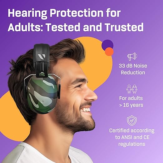 Vanderfields Hearing Protection Ear Muffs for Noise Reduction, 33dB Certified, Noise Cancelling Safety Ear Protection for Shooting, Adult Headphones for Lawn Mowing, DIY, Construction, Woodworking