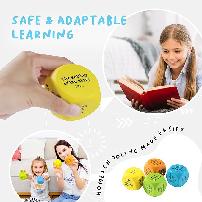 Interactive Reading Comprehension Cubes Set - Educational Learning Dice for Kids, Teachers, and Parents - 4 Levels, 24 Questions - Learning Games for Kids, Classroom and Home Learning Tools
