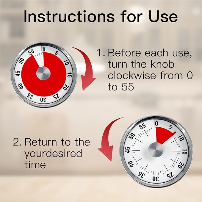 Kitchen Timer for Cooking, 60 Minute Visual Timer with Magnetic Base Mechanical Desk Timer for Home Kitchen Cooking Classroom Study Office Desk Use(Red)