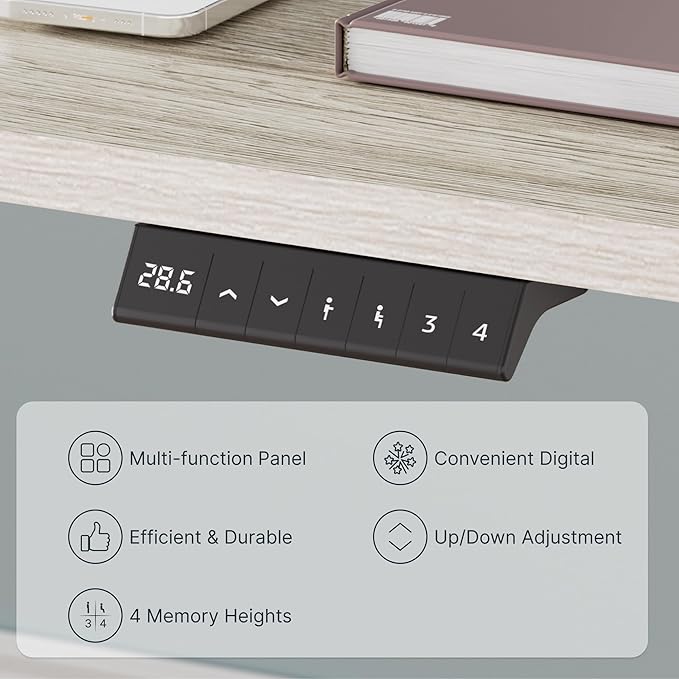 FLEXISPOT EN2 Whole-Piece Standing Desk with Clamp Power Strip, 48 x 30 Electric Stand Up Height Adjustable Desk with Cable Management (Gray Frame + 48" Gray Wood Grain Desktop, 2 Packages)