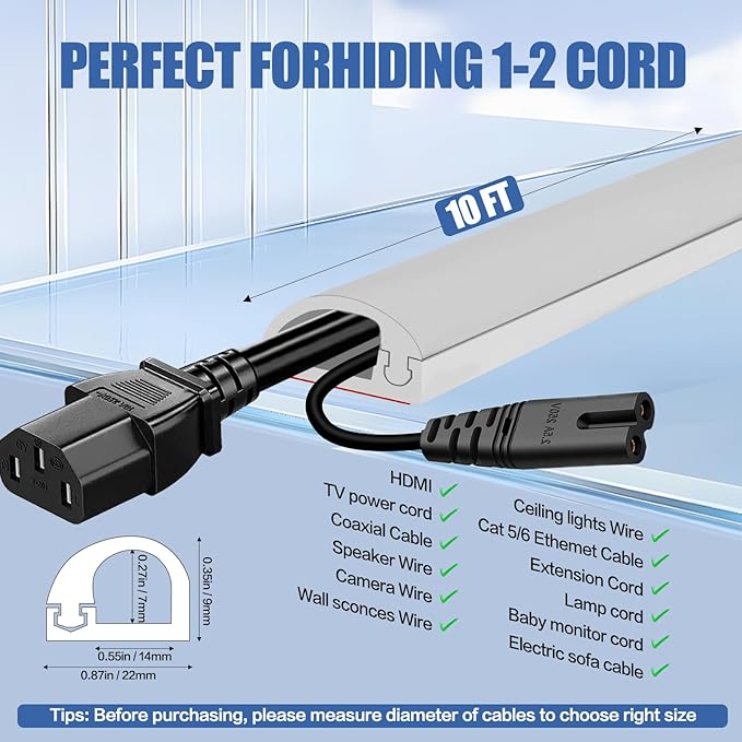 Floor Cable Cover, Low Profile Cable Hider for Wires, Self Adhesive Cord Hider for Wall, Cord Covers Wall Mounted Tv, for Offices, Gym, Exhibitions (Gray, 10 Feet)