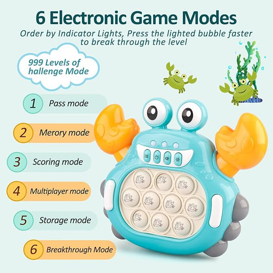 Fast Push Fidget Toys for Kids, Handheld Puzzle Sensory Toys, Quick Push Light Up Pop Game Gifts for 3-12 Year Old Boys Girls, Easter Basket Stuffers (Crab)