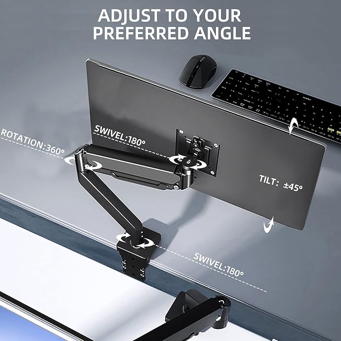 43 Ultrawide Monitor Arm Single Heavy Duty Desk Mount Computer Adjustable Gas Spring Stand for 17 to 46 inch, Screen up to 30lbs with VESA 75x75mm or 100x100mm M7B