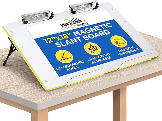 Slant Board for Writing - Adjustable Magnetic Whiteboard & 22° Angle Ergonomic Desk for Reading, Writing, & Drawing for Students, Teachers – Ideal for Posture, Study & Orientation – Yellow