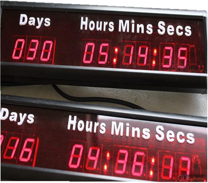 1-inch 9Digits LED Event Timer Countdown/up Clock with Days Hours Mins Secs Max Up to 1000 Days Indoor LED Countdown Clock Red Color