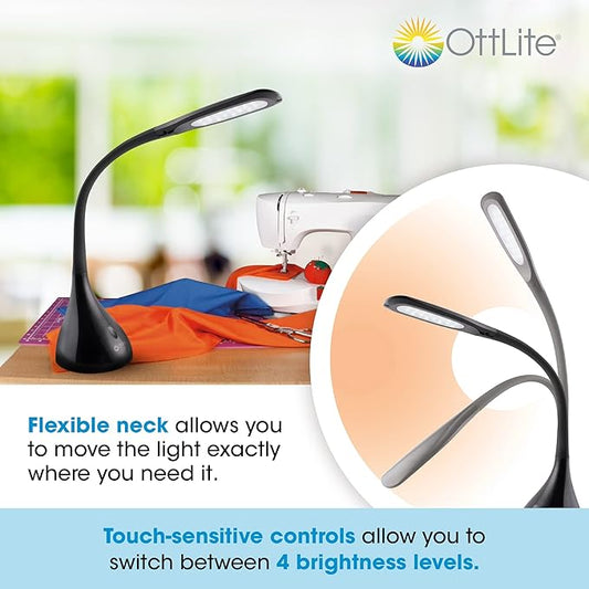 OttLite Creative Curves LED Desk Lamp with Adjustable Neck - 4 Dimmable Brightness Settings with Energy Efficient Natural Daylight LEDs for Home Office, Computer Desk, & Dorms