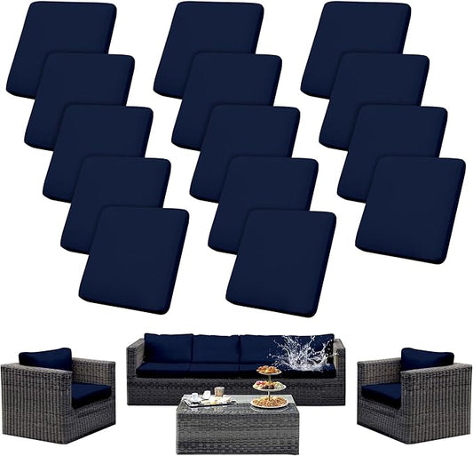 14Pcs Patio Cushion Covers Waterproof, Cushion Covers, Stretch Couch Covers, Patio Couch Slipcovers, Patio Cushion Covers Replacement, Outdoor Chair Cushion Covers (Navy Blue)