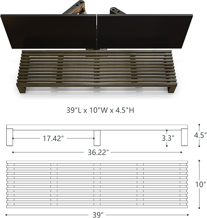 Dual Monitor Riser Stand with Airflow Vents for 2 Monitors, Double Computer Monitor Laptop Stand Grille Design, 3 Mins Assembly Farmhouse 39 inch Bamboo Desk Shelf Organizer (Wenge)