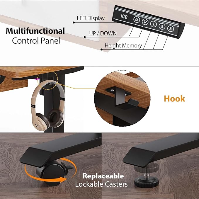 XINYAO Electric Standing Desk with 5 Drawers, 63x30 Inch Extra Wide Height Adjustable Sit Stand Up Desk with Storage Support 290lbs Ergonomic Rising Table with Wheels for Home Office