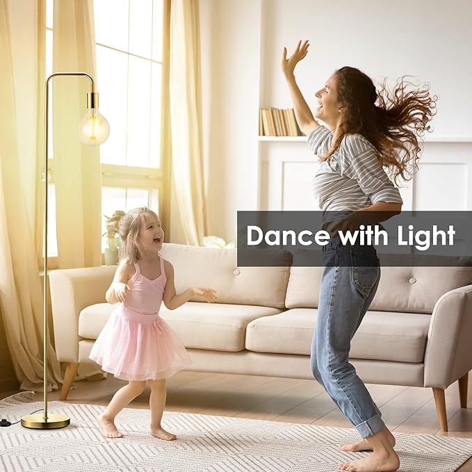 BoostArea Industrial Gold Standing Lamp, 63 Inch, E26 Socket, On/Off Footswitch, ETL Listed, Modern for Bedroom, Living Room, Minimalist, Vintage, Mid-Century, Boho, Metal