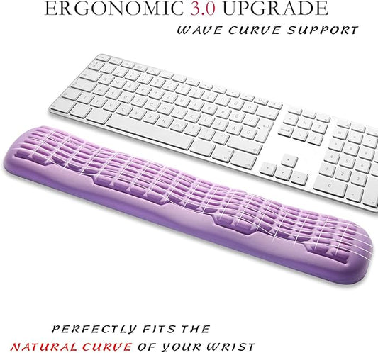 UnivoColors Memory Foam Keyboard Wrist Rest,Latest 3.0 Wave Curve Design,High-Resilience Memory Foam,Non-Slip Base Fits,Full-Sized Keyboards,Ideal for Work and Gaming(Lavender)