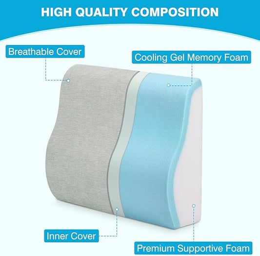 TANYOO Back Support Pillow for Recliner Dual Layer Lumbar Support Pillow with Gel Memory Foam Ergonomic Orthopedic Lumbar Cushions for Elderly Lower Back Pain Relief Washable Cover Light Grey