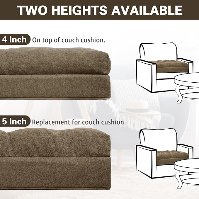 TANYOO Recliner Cushion Patent Dual Layer Fillings Chair Cushion for Elderly 20x20x5 Inches Extra Large Pad for Armchairs Booster Seat Cushions Pain Pressure Relief Brown