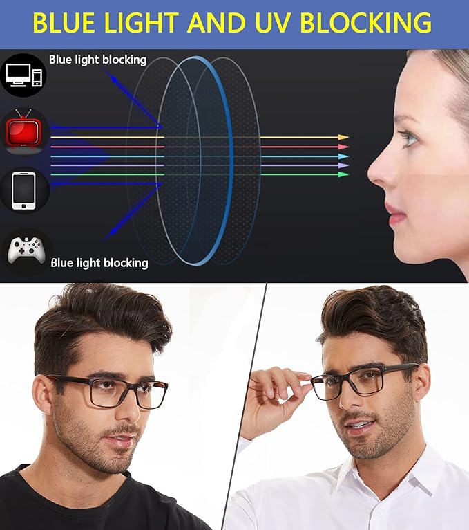 4-Pack Reading Glasses Blue Light Blocking for Men,Comfort Lightweight Eyeglasses Flexible Spring Hinge,Anti Eyestrain/Glare Filter UV Ray Computer Readers(1.5X)