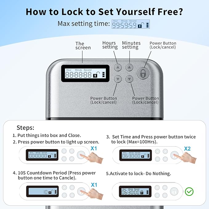 iDiskk Metal Lock Box, Lock Box for Phone with Timer to Help Kids,Students, AdultsSelf Control, Portable Smartphone Jail Storage for Sumsung/Google/iPhone,Family Time Container improve bad habits-Grey