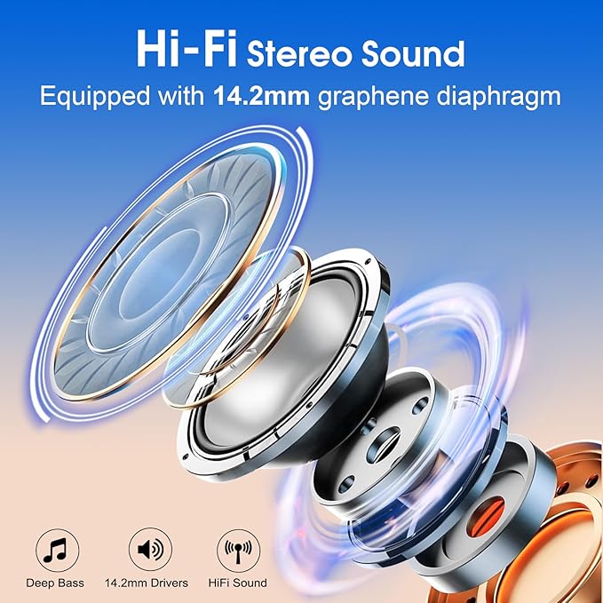 Wireless Earbuds 75hrs Bluetooth 5.4 Headphone Sport, 2025 Bluetooth Earbuds Stereo Deep Bass Over Ear Bud with Earhooks, ENC Noise Cancelling Mic, IPX7 Waterproof Earphone, Camel
