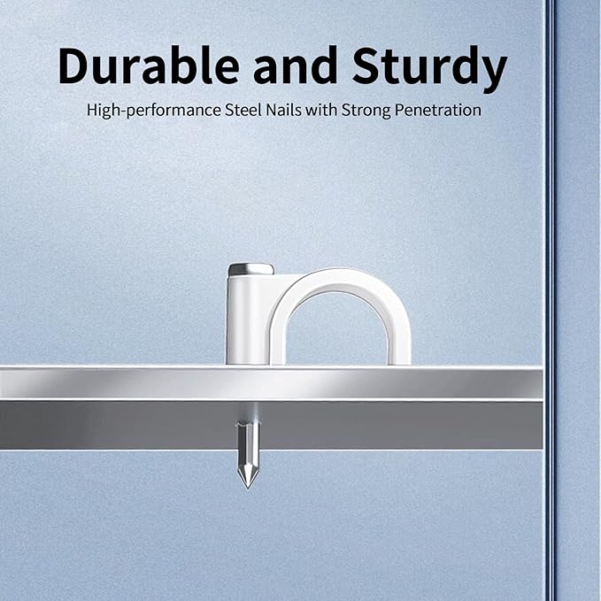 Cable Clips, 100 Pcs, 7mm, Wire Wall Clips with Steel Nails, Cable Management Organizer Clips, Cable Tacks Coax Holder Clips, RG6 RG59 CAT6 RJ45 Cable Cord Clips, White