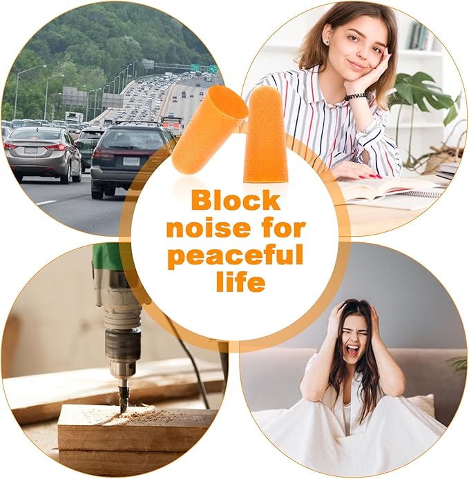 200 Pairs Earplugs for Noise Cancelling Individual Bagged Foam EarPlugs for Sleeping Work Snoring Sound Blocking Construction Loud Noise Reducing Earplugs Orange Color