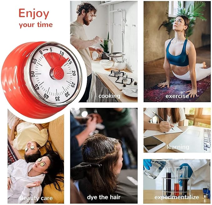 Mechanical Timer, Visual Countdown Timer, 60 Minutes Electronic Timer for Cooking, Classroom, Game, Study, Office, Magnetic Alarm Clock with Alarm Sound (Red & White)
