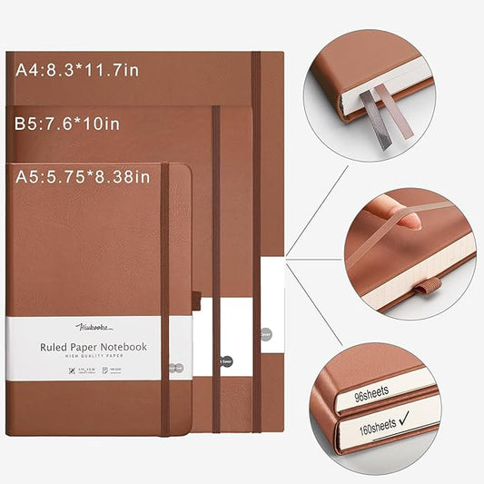 HIUKOOKA College Ruled Journal Notebook, 320 Pages A5 Notebook Hardcover Journal for Men, Thick Paper Notebooks for Work, Leather Journals for Writing,Office,School,5.75'' x 8.38'' - Brown