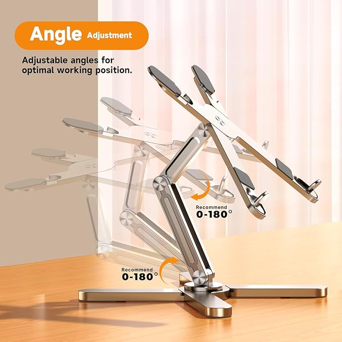 FoldWise X Premium Laptop Stand for Desk - 100% Aluminum, Portable & 360° Rotating - Adjustable Height & Angles Laptop Riser - Sturdy & Foldable MacBook Stand Compatible with All 11-18” Devices