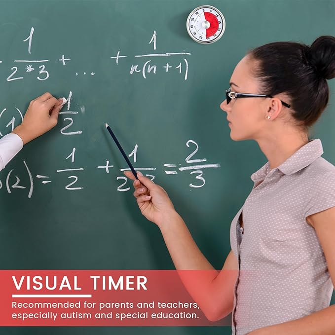 6 Pcs 60 Minute Magnetic Visual Timer 2.36 Inches Small Kitchen Countdown Timer Stainless Steel Mechanical Timing Tool for Classroom Teaching Whiteboard Meeting Working Cooking(White)