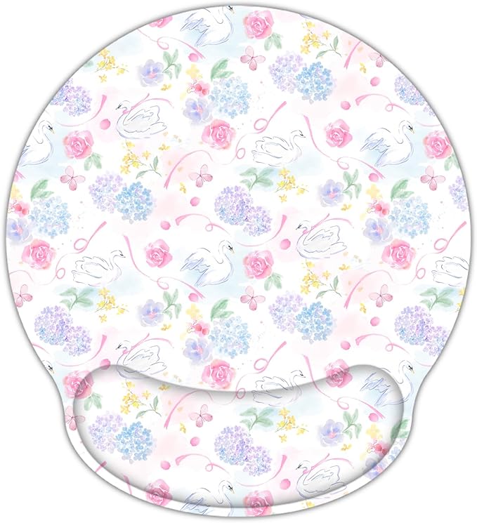 RICHEN Ergonomic Mouse Pad with Wrist Support,Non-Slip Rubber Base for Computer Laptop & Mac,Lightweight Rest for Home,Office & Travel (Hydrangea Swan)