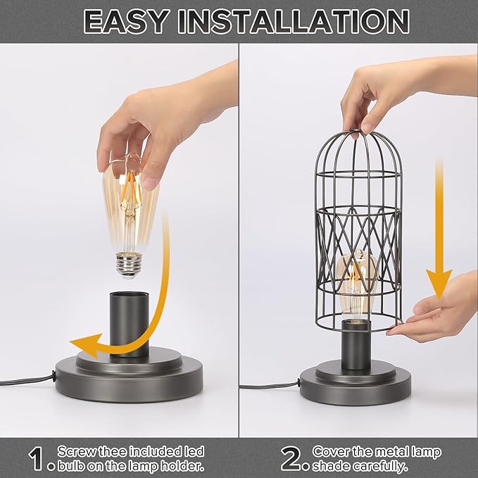 Small Industrial Lamp, Touch Control 3 Way Dimmable Table Lamp, Rustic Iron Steampunk Edison Lamp Vintage Nightstand Lamp Bedside Light for Bedroom Living Room, Corner, Hallway, LED Bulb Included