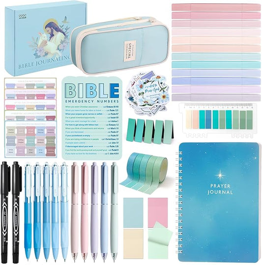 XKDOUS Bible Study Supplies Journaling Kit for Women, Bible Study Kit, Bible Study Tools with Prayer Journal Pencil Case Bible Accessories, Christian Gifts for Women, Blue