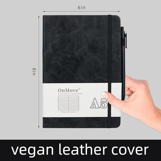 Notebooks Journal for Women Men 5 Pack Bulk Leather Hardcover with Pen Holder A5 160 Pages 100 GSM Thick Paper for Work School Lined Black