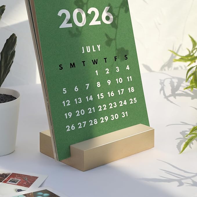 UNIQOOO 3.5" Gold Birch Wood Stand for Monthly Desk Calendar, Wooden Block Base, Cardstock Holder, For Office Home Retail Reception Decor, Photo Display, 10 Pack