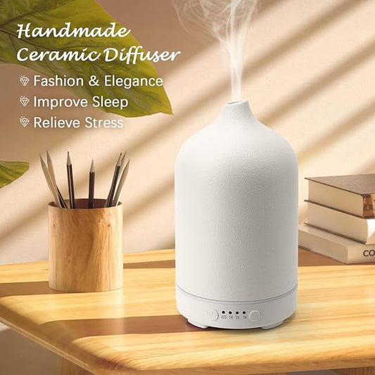 Diffuserlove Ceramic Diffuser 250ML Essential Oil Diffusers Aromatherapy Essential Oil Diffuser for Room Air Diffuser for Home Bedroom Stone Diffuser (White Big Size 250ml)