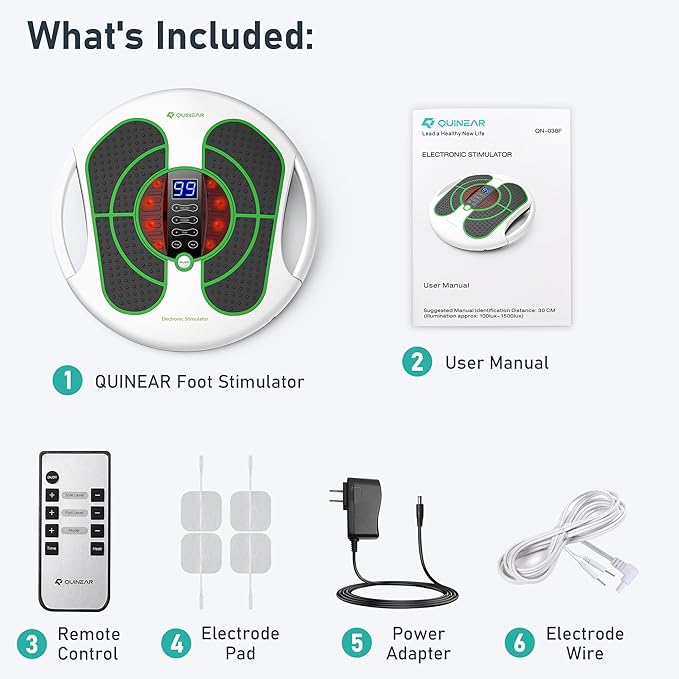 QUINEAR Foot Massager with TENS & EMS for Neuropathy, Foot Stimulator for Pain Relief and Circulation, Nerve Muscle Massager with Remote Control, Relieve Swelling and RLS