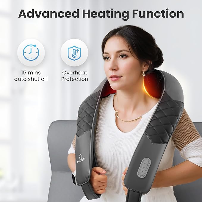 COMFIER Shiatsu Neck Shoulder Massager, Back Massager with Heat,Gifts for Mom Dad Deep Tissue 4D Kneading Massage Pillow with Portable Storage Bag, Home, Office and Car Use