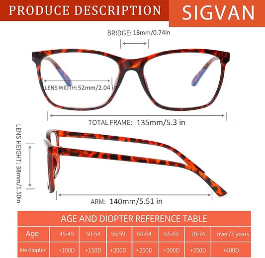 SIGVAN Ladies Reading Glasses Blue Light Blocking Spring Hinge Fashion Pattern Print Eyeglasses for Women