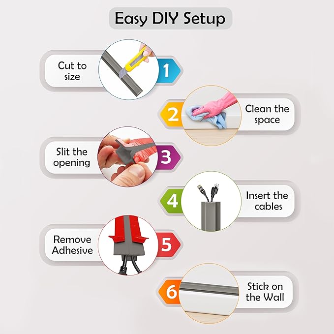 Rubber Bond TV Cord Hider Cable Protector - Strong Self Adhesive Wall Cord Cover Cable Hider - Low Profile Cable Management Wall Cord Concealer Cable Raceway