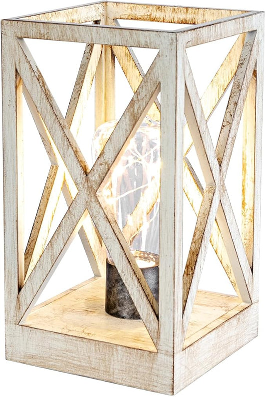 WINGBO Retro Battery Powered Table Lamps, Battery Operated Cordless Lamp, Portable Nightlight Decorative Light for Living Room Dining Room Bedroom Entryway Patio Backyard, White Finish