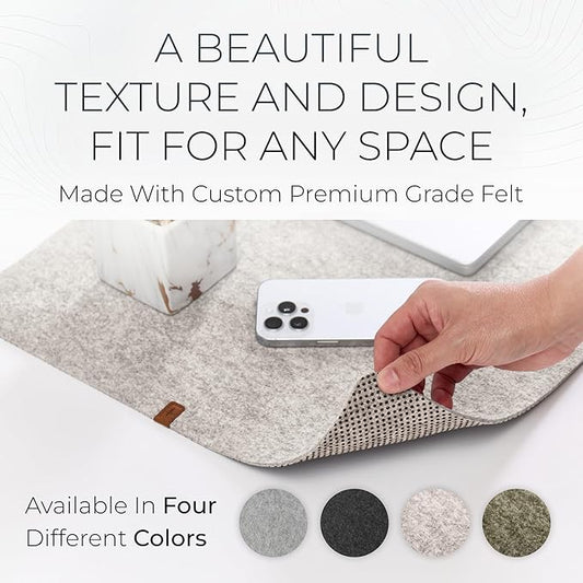 Nordik Large Felt Desk Mat – Stone Oat Beige – 35 x 17 inch – Computer Desk Mat – Keyboard and Mouse Pad – Large Desktop Felt Pad