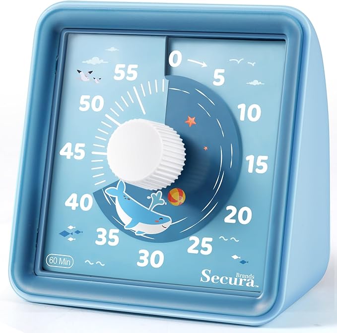 Secura 60-Minute Visual Countdown Timer for Kids & Classroom, Pomodoro Time Management Tool (Blue & Blue)