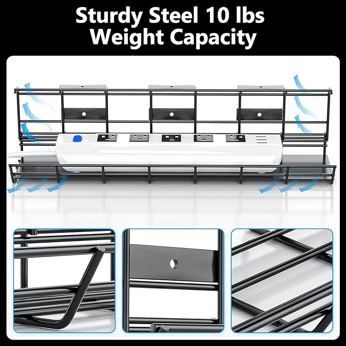 2 Pack DELAMU Under Desk Cable Management Tray, Metal Cord Cable Organizer for Desk, Easy Install Pre-drilled Wire Management Wire Organizer for Office & Home