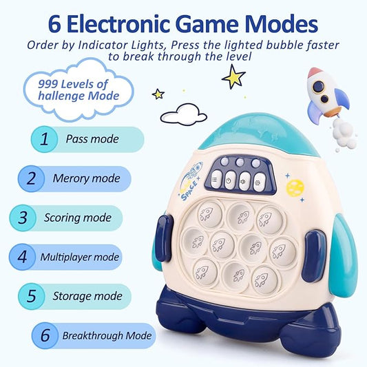 Fast Push Fidget Toys for Kids, Handheld Puzzle Sensory Toys, Quick Push Light Up Pop Game Gifts for 3-12 Year Old Boys Girls, Easter Basket Stuffers (Rocket)