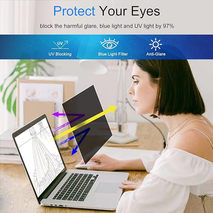 13.3" Laptop Privacy Screen Protector for 16:9 Aspect Widescreen Computer Monitor, 13.3 Inch Eye Protection Privacy Laptop Screen Filter Anti-Glare Anti-Blue Light Privacy Film Bubble Free