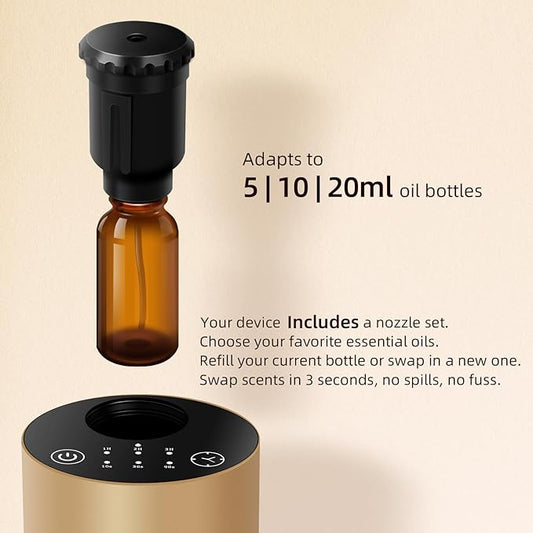 Waterless Essential Oil Diffuser for Home Battery Operated Cordless Scent Diffuser with Timing & 3 Mist Levels car Diffuser, Aluminum Alloy