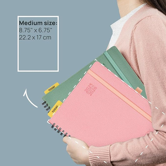 POPRUN Planner 2025-2026, Horizontal Weekly Notebook Jul.25-Jun.26 (Medium 6.75''x 8.75''), Academic Calendar Book with Monthly Tabs, Spiral Soft Cover, Inner Pocket, 100 GSM - Army Green