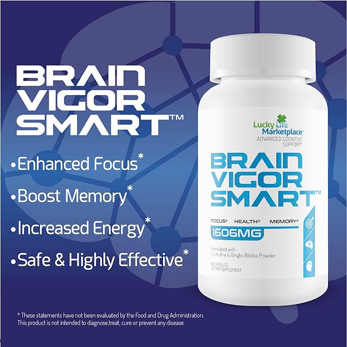 Brain Vigor Smart Brain Booster - Extra Strength Support for Focus, Health, and Memory - Improved Formula Made with Lion's Mane Mushroom & Ginkgo Biloba - Our Best Brain Vigor Smart Pills