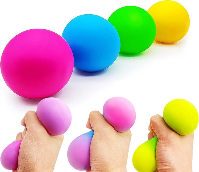 Squishy Stress Balls for Kids (4 Pack) Sensory Squeeze Ball Fidget Toys, Color Changing Dough Balls, Stress Relief Squish Balls, Colorful Stretch Ball Sensory Toys for Autism, Autistic Children