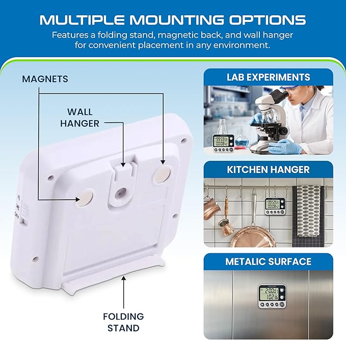 Sper Scientific 2 Channel Digital Lab + Kitchen Timer with Color Coded LED Lights 810002 – Dual Countdown Timer with Large Display, Loud Alarm & Clock Mode - for Cooking, Labs & More - 4 pc